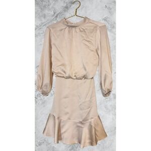 VICI Tyche Champagne Satin Mock Neck Tie Back Ruffle Mini Dress Medium D-6179
